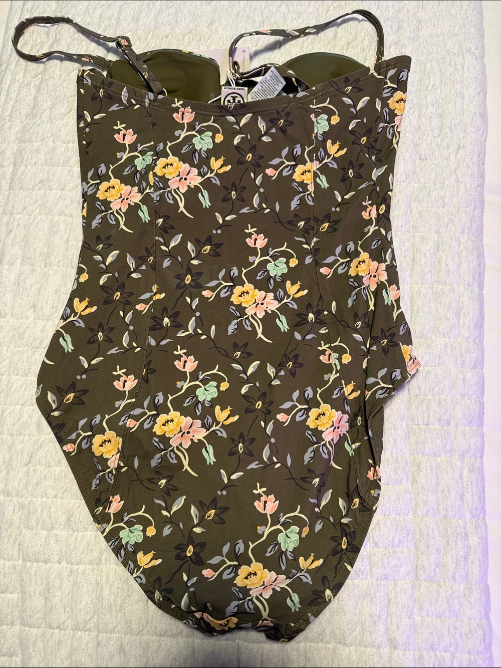 NWT| Tory Burch Olive Green Floral One-Piece Swimsuit - Picture 4 of 4